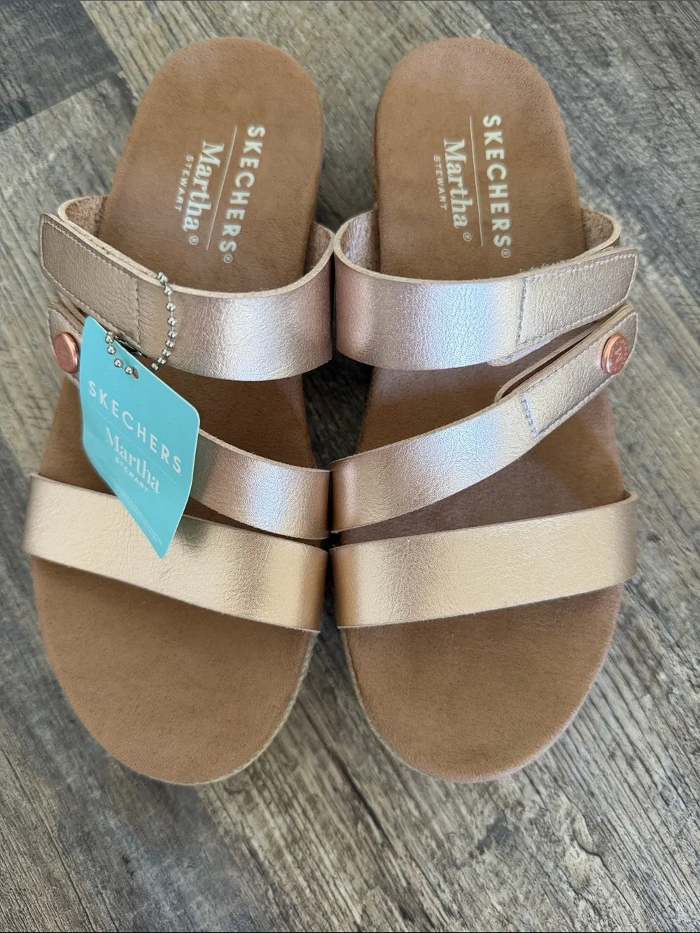 Skechers X Martha Stewart Breezie-Shiny Luster Wedge Sandals US 6.5 Rose Gold
